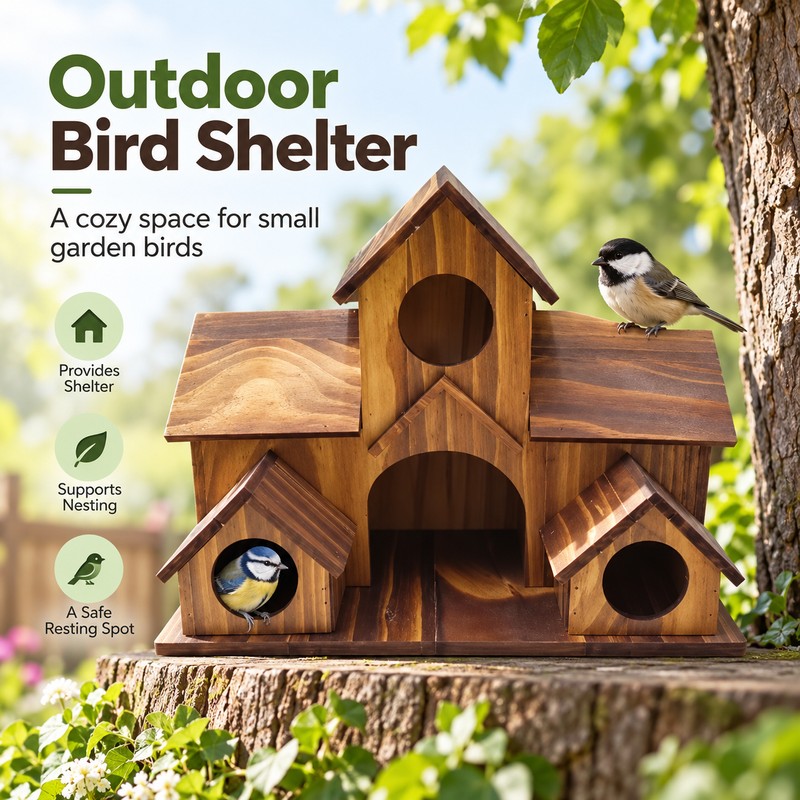 Wooden Bird House for Garden & Backyard – Multi-Room Outdoor
