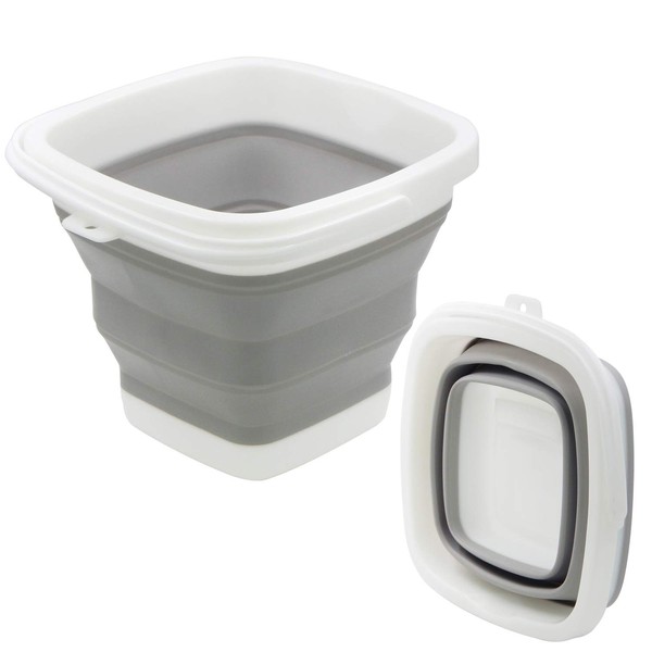 TOSSOW - Cubo de plástico plegable de 5 l (1,32 galones), cubeta de hielo suave y cuadrada, cubo de ahorro de espacio para lavado de coches, ucketOutdoor Fishing, jarra de alimentos, cuencos para perros (gris)