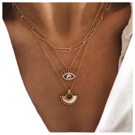 Cimenexe Bohemian Layered Crystal Eye Necklace Chain Evil Eye Pendant Necklace Rhinestone Devil Eye Choker Necklace Multi Layered Fan Necklace Choker Gold Paper Clip Chain Necklace Jewellery
