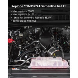 Replace 90K-38274A Serpentine Belt Kit, Serpentine Belt Tensioner Kit Fits for Ford F150 2005-2006 2008-2010, Complete Serpentine Belt Drive Component Kit