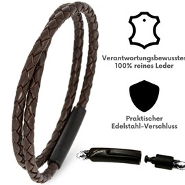 Simaru Premium Leather Bracelet Made in Germany for Men and Women, Unisex Genuine Leather Wrap Bracelet with Stainless Steel Hook Clasp, Genuine Leather Bracelet, Leather, 0