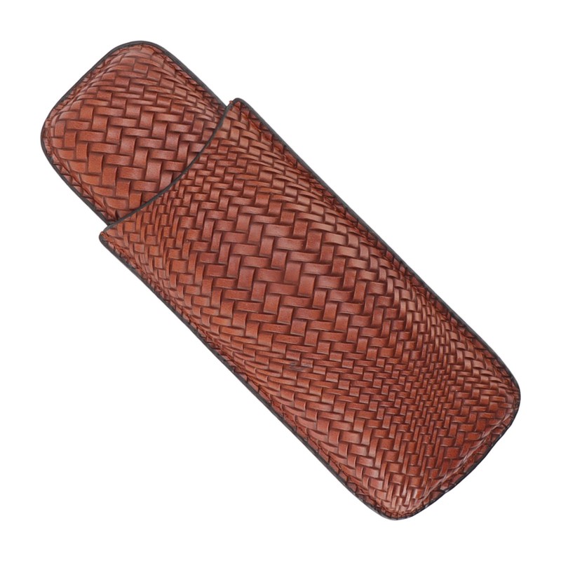 Cigar Case Holder Elegant Vintage Style Woven Pattern Leather Portable