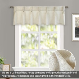 DriftAway Pinch Pleat Valance for Kitchen Window Faux Linen Textured Solid Beige Valance for Living Room 16 Inch Light Filtering Farmhouse Linen Curtain Valance Window Treatment Back Tab 50x16 Beige