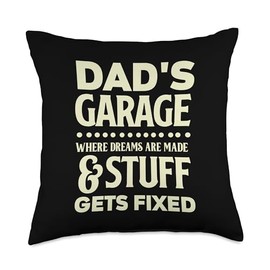 Mechanic Dad Gift Father's Day Garage Plans Tools Dad's Garage Retro Classic Funny Saying Fix Stuff Throw Pillow, 18x18, Multicolor