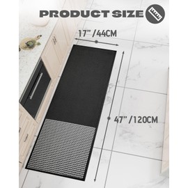 Hargiis Kitchen Mat, Rubber Non-Skid Kitchen Rugs Washable, Absorbent Runner Mat for Floor, Machine Washable Standing Mats for in Front of Sink, Door, Laundry, Entrance, Home (Black, 47"×17")