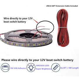 Vbakor Pontoon LED Strip Lights, 12V 5M/16.4FT Waterproof Marine LED Light Boat Interior Light, Boat Deck Lights for Night Fishing, Ideal for Pontoon Fishing Boat (Blue)