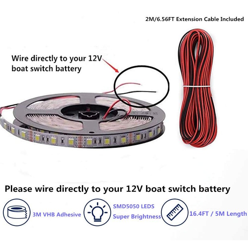 Vbakor Pontoon LED Strip Lights, 12V 5M/16.4FT Waterproof Marine LED