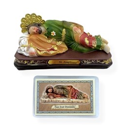 Mi Santuario Tarjeta de Oracion Laminada con Imagen de San Jose Dormido Sleeping St Joseph 5" Figurine Prayer Card in Spanish Set