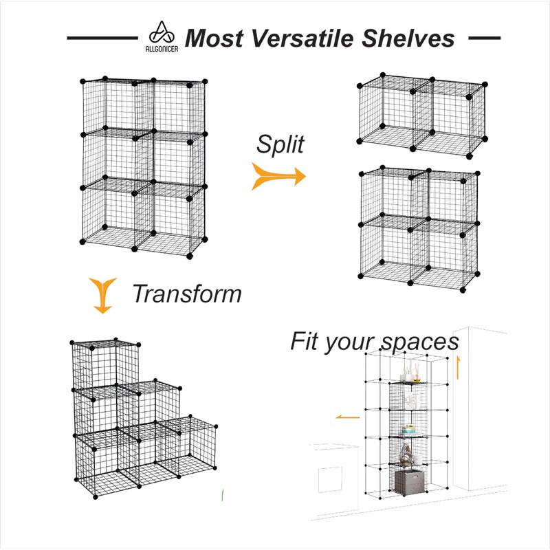 Allgonicer Wire Grid Storage Shelf, Interlocked 14" Cubes, Sturdy &