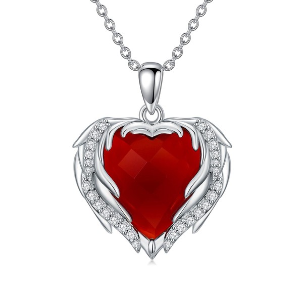 Reaii Natural Red Agate Heart Pendant Necklace for Women 925
