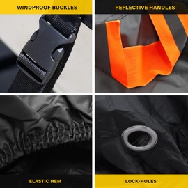 XYZCTEM Motorcycle Cover Waterproof Outdoor All Season Protection Motorcycle Storage Night Reflective Handles with Lock-Holes Storage Bag Fits up to 116" Motorcycle Vehicle Covers, Black