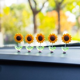 Attachable Car Shaking Sunflower Decoration Car Bobblehead Deco / 부착식 차량 흔들 해바라기장식 자동차 버블헤드 데코