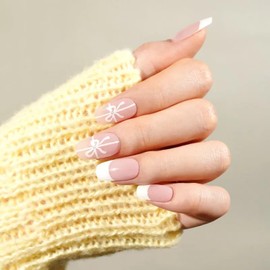 NKA Semi-Cured Gel Nail Strips Kit, 20 Strips in 10 Sizes – Quick & Easy Application – Cures in 60 Seconds – Includes Mini File, Cuticle Stick & Prep Pads – Long-Lasting, FRENCH BOW