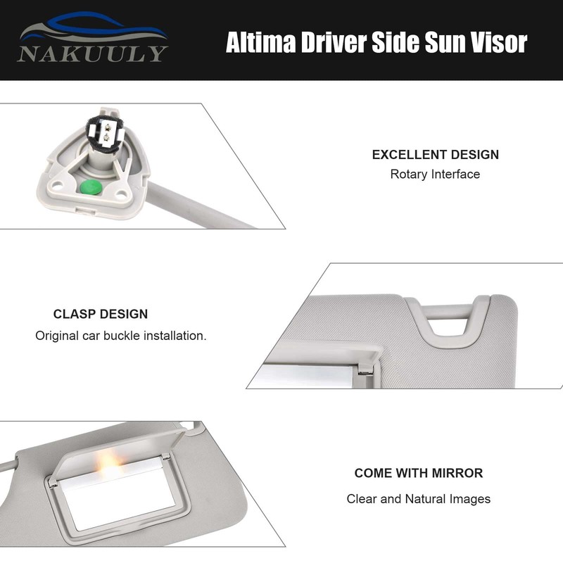 Nakuuly Left Driver Side Sun Visor Gray with Light, Without