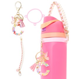 TOVICE Letter Accessories for Owala Water Bottle 24-40oz, 3PC Cute Initial Keychain & Water Bottle Handle Strap with a Thick Elastic Silicone Ring Holder