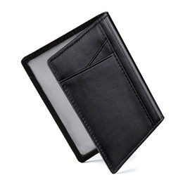 Carteras para Caballero RFID Bloquean, Tarjetero Hombre de Cuero Doble Pliegue Delgado Billetera para Hombres con 8 Ranura para Tarjeta de Crédito y 2 Transparente ID de Bolsillo. (Negro)