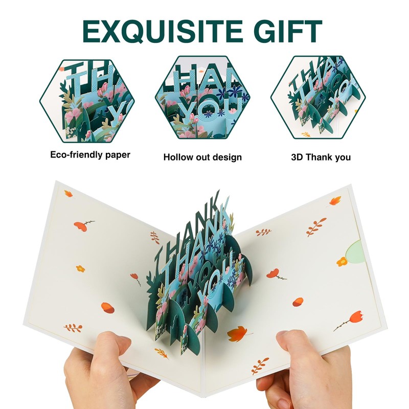 TOCCOOL Thank You POP-UP Card, 3D Thank You Card, Greeting