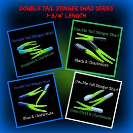 Double Tail Stinger Shad 1-3/4” Ten Per Pack - Colour: Bluegrass & Chartreuse