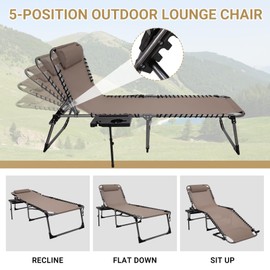 KingCamp Chaise Lounge Outdoor Adjustable Textilene Waterproof Patio Lounge Chair with Side Table Portable Camping Reclining Chair with Pillow (2 Pack, Beige)