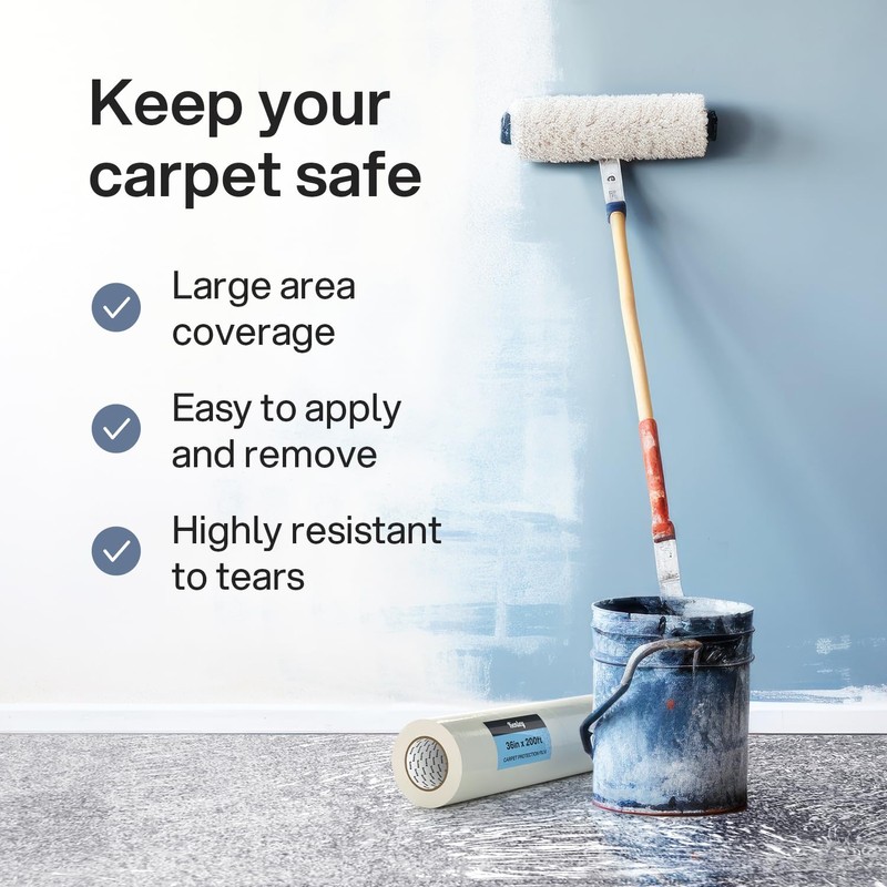 Kenley Carpet Protection Film - Self Adhesive Plastic Carpet Protector