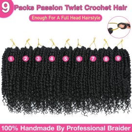 Pofworld 9 Pack Passion Twist Crochet Hair 10 Inch Pre-Twisted 10 Inch (Packs of 9) 1B