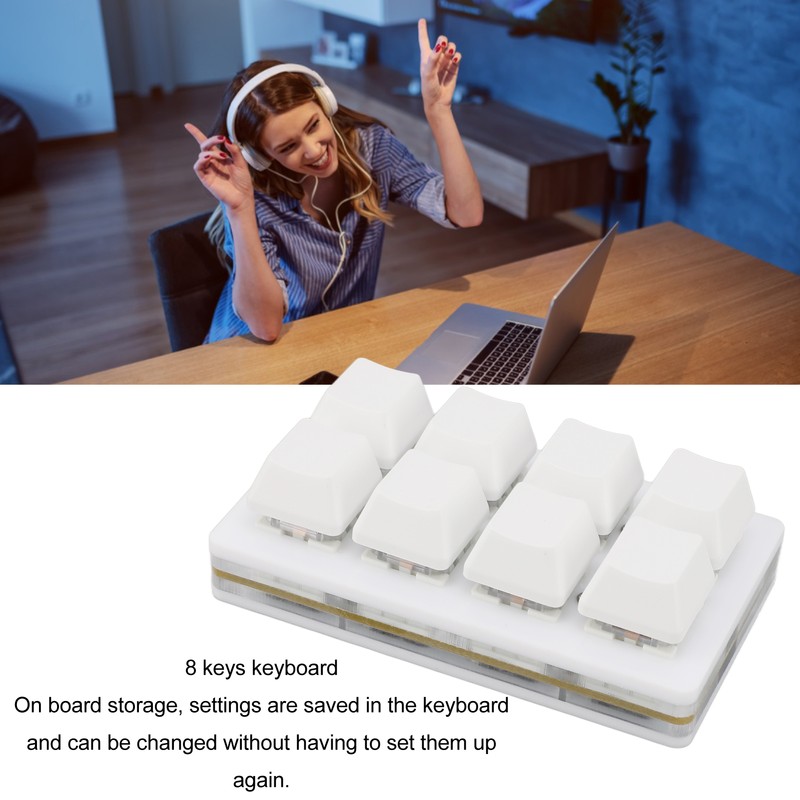 8 Key Keyboard Blue Switch Hot Swappable Copy Paste Shortcuts