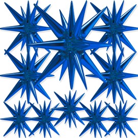 PartyWoo Navy Blue Star Foil Balloons 10pcs Different Sizes Pack of 42 27 22 Inch Starburst Spike Mylar Balloons for Gender Reveal Graduation Bachelorette Birthday Baby Shower Party Decorations