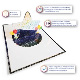 3D Pop Up Music Card with Happy Birthday Melody - Elegant Greeting Card with Gloss Foil Coating & Exquisite Silver Print