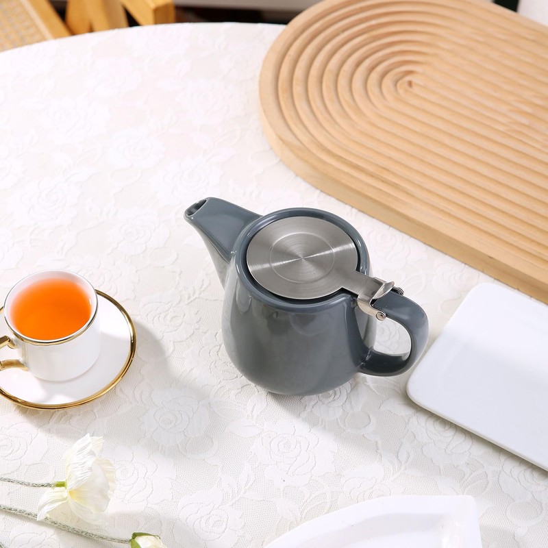 Auxmeware - Ceramic Teapot With Stainless Steel Infuser, Heat Resistant,