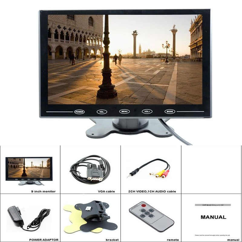 Camecho 9 Inch LCD Monitor HD Color Screen, 2 Video