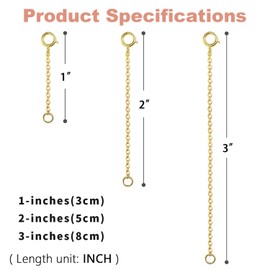 3pcs Gold Necklace Extender 14K Durable Chain Extenders, Necklace Bracelet Anklet Jewelry Extension for Women, Extension Chain for Necklaces, 3 Piece Set (1, 2, 3 Inches)