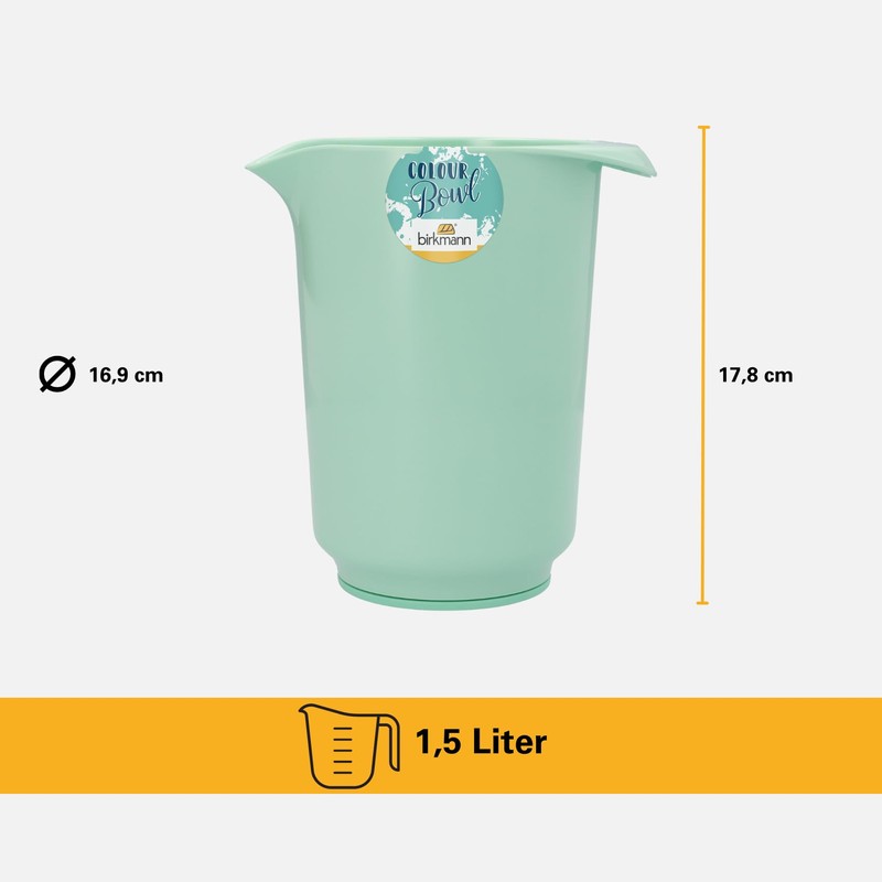 Birkmann Colour Bowls, Mixing Cup, 1.5 Litres, Scratch-Resistant, Stable, Sustainable,