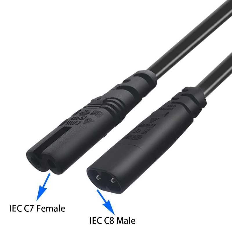 JORINDO 2PCS IEC 320 C8 Male to C7 Female Power