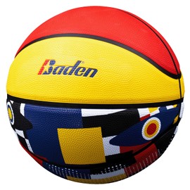 Baden | Legend Court Canvas | Creative Design Outdoor Rubber Game Basketball | Youth & Adult Size 5,6,7 (Size 7, Blue/Yellow/Red)
