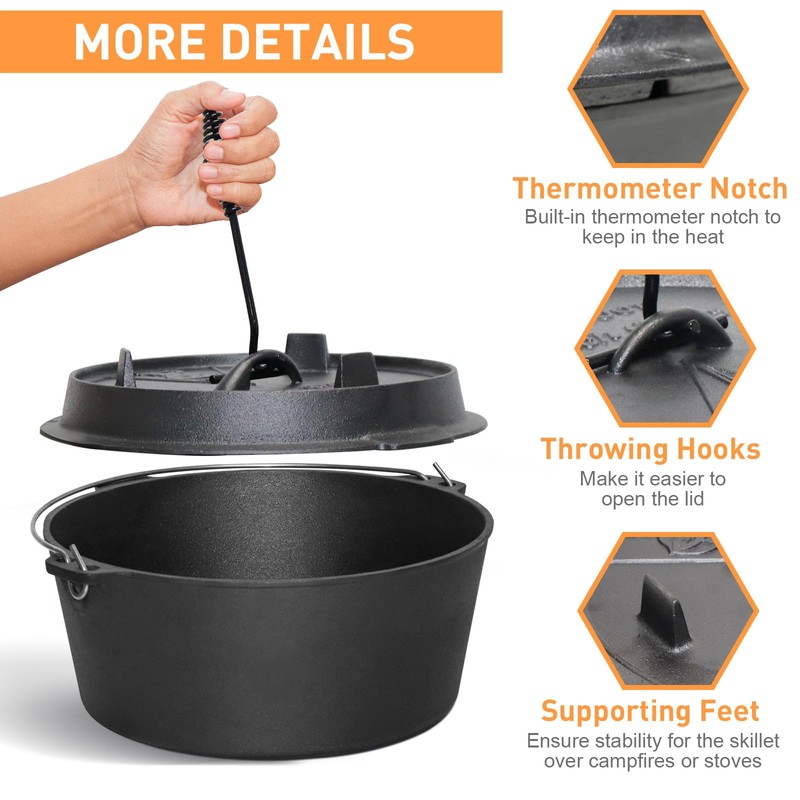 Camping Dutch Oven, 9 Qt Pre-Seasoned Camping Cookware Pot with