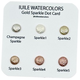 IUILE Handmade Watercolor Paints - Gold Sparkle Dot Card (6 colors). Metallic, Shiny, Shimmer