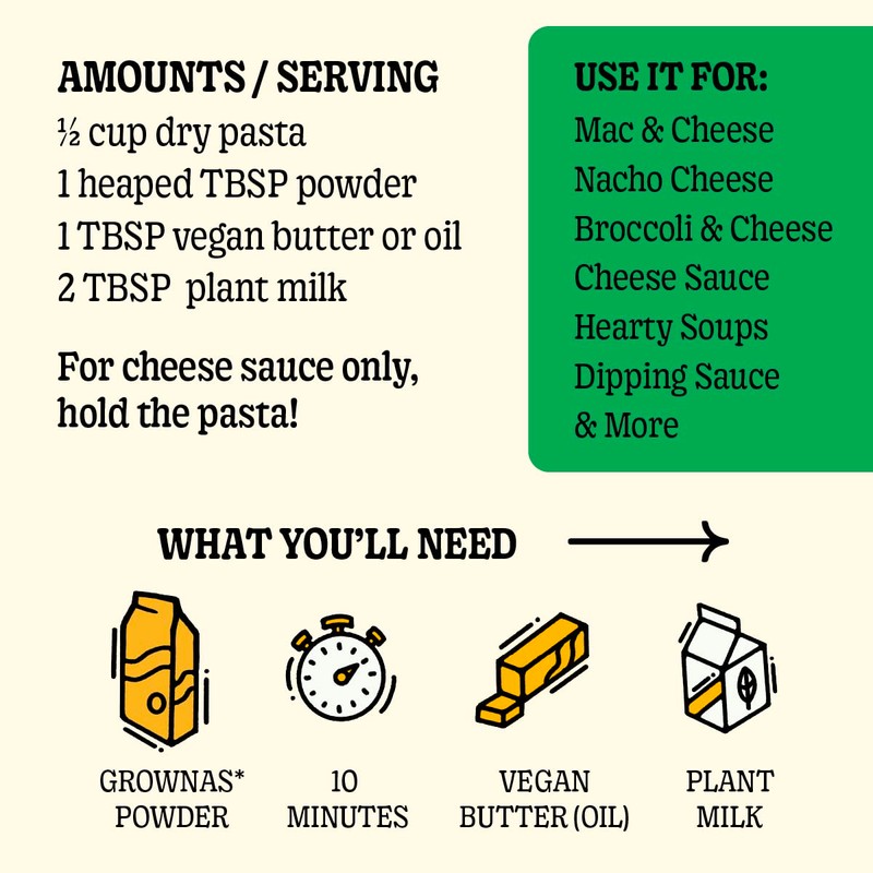 GrownAs Vegan Cheese Powder, 1 lb. - Dairy Free, Non-GMO