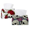 2 Pack Tissue Box Cover Holder, Skulls Roses Flowers Rectangle