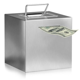 Metal Money Box Children Adults Stainless Steel Safe Money Boxes for Money Boxes Piggy Bank Children, Money Saving Box, Stable and Safe with Handle, Money Box Not for Opening, Saves Habits (15 cm x 15