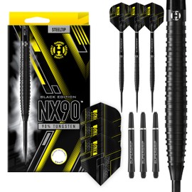 Harrows NX90 BLACK EDITION 90% Tungsten Steel Tip Darts Set 21g, 22g, 23g, 24g, 25g & 26g - Includes Black Supergrip Midi Shafts & Micron NX90 Flights-24g