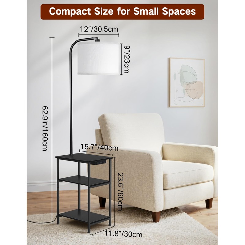 OUTONLIFE Floor Lamp with Table & Remote, Side End Table