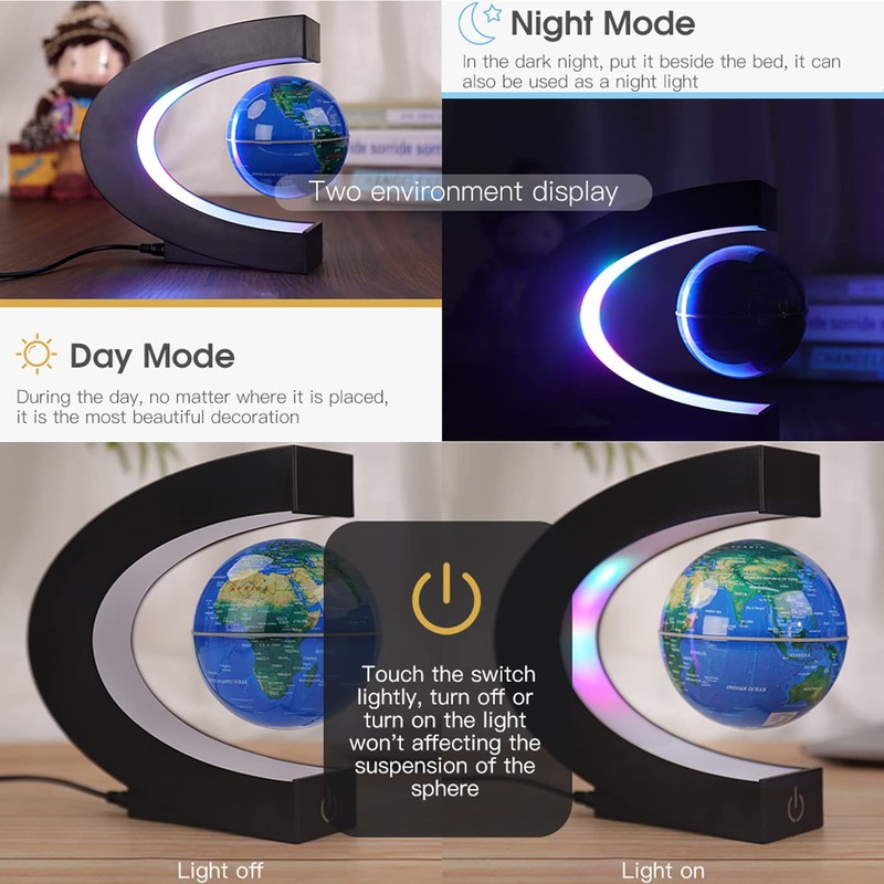 Magnetic Levitation Floating Globe with Touch Switches LED Light, Floating