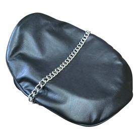 Genuine Real Leather Black Army Muir Biker Peaked Gay BLUF Cap Hat with Silver Chain 58cm