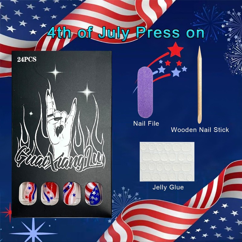 4th of July Press on Nails Medium Almond Fake Nails