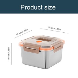 LWLWA Stainless Steel Tin, 2400 ml Lunch Box, Sealed and Leak-Proof, Metal Lunch Box, Square, 19.5 x 19.5 x 11.6 cm, with Handle, for Storage and Preservation of Food