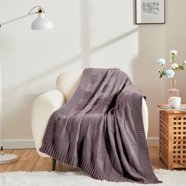 CozeCube Knit Throw Blanket,Purple Checkered Throw Blanket for Couch,Soft Cozy Warm Knitted Throw Blanket for Bed Sofa Living Room,Decorative Spring Fall Throw Blanket 50"X60",Light Purple