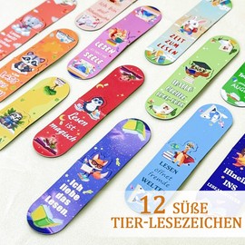 Happirra Happirra 12 Stück Magnetische Lesezeichen Kinder, Tiere Lesezeichen mit Sprüchen über das Lesen, Kleine Geschenke für Kinder Schüler, Ideen Schultüte Füllung