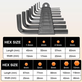 HARFINGTON 9pcs Hex Key Wrench Set 1.5/2/2.5/3/4/5/6/8/10mm 45# Steel L-Shape Hexagon Metric Wrenches Repairing Tool for Home DIY Bike Motorcycle Repair, Black