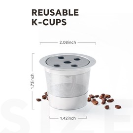 Stainless Steel Reusable K Cups for K eurig Supreme & Supreme Plus, Five Hole Universal K-eurig Reusable Refillable Coffee Pod Filter with Replacement Rubber O-ring