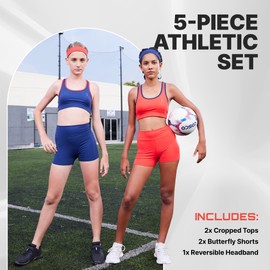 Essenclo Girls Clothing Athletic Sets Sleeveless Crop Tank Tops & Bike Shorts Cheer, Gymnastics, Volleyball Size 3-16 (5 Pcs) - E2108 - Set-8-9-10